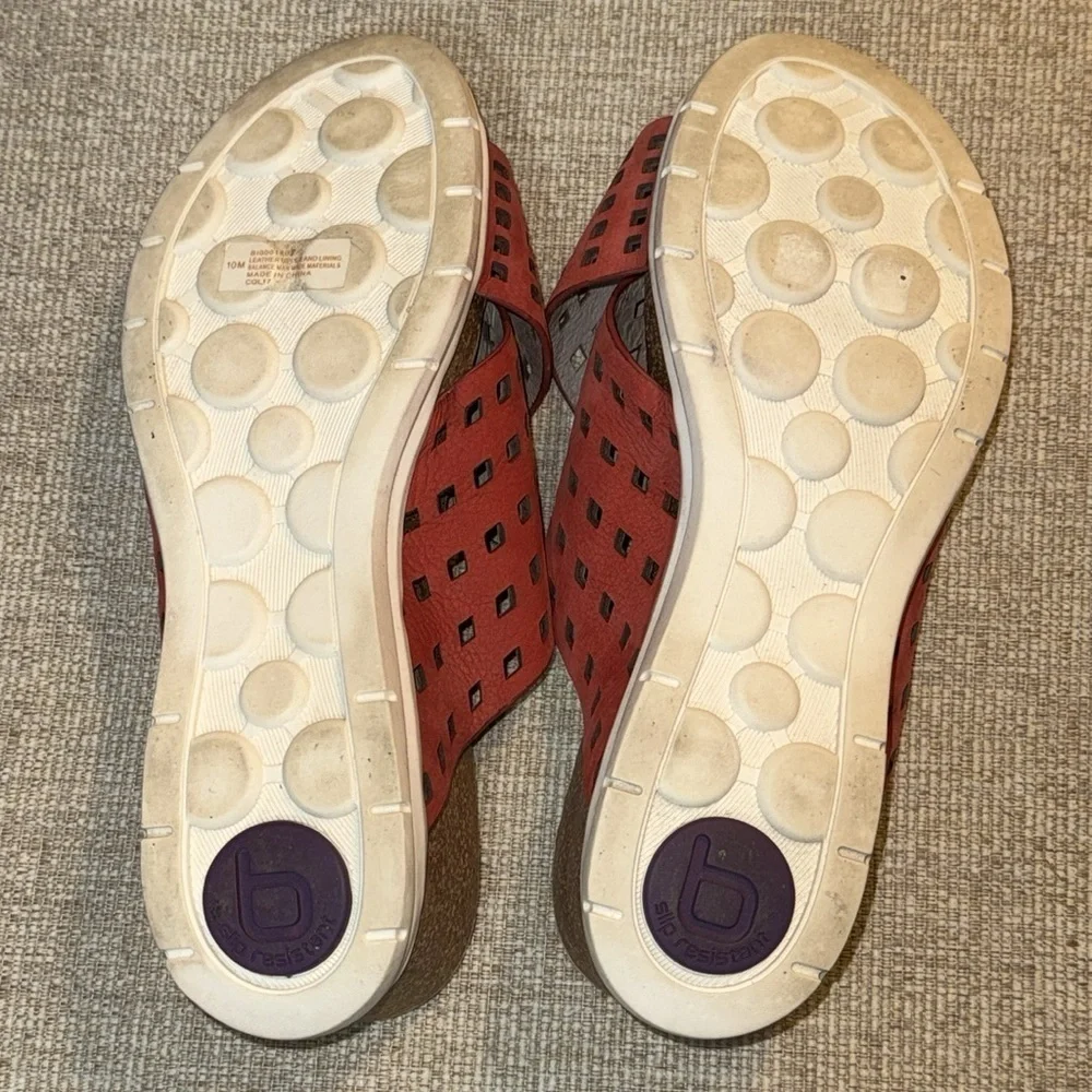 Bionica Womens 10M Comfort Red Sandals Leather Slides Platform Wedge Laser Cut